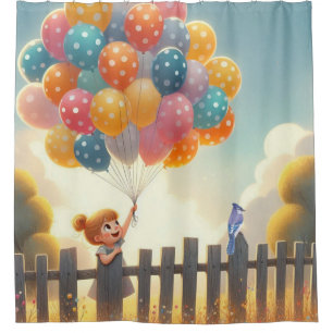 Whimsical/cute balloon girl art shower curtain