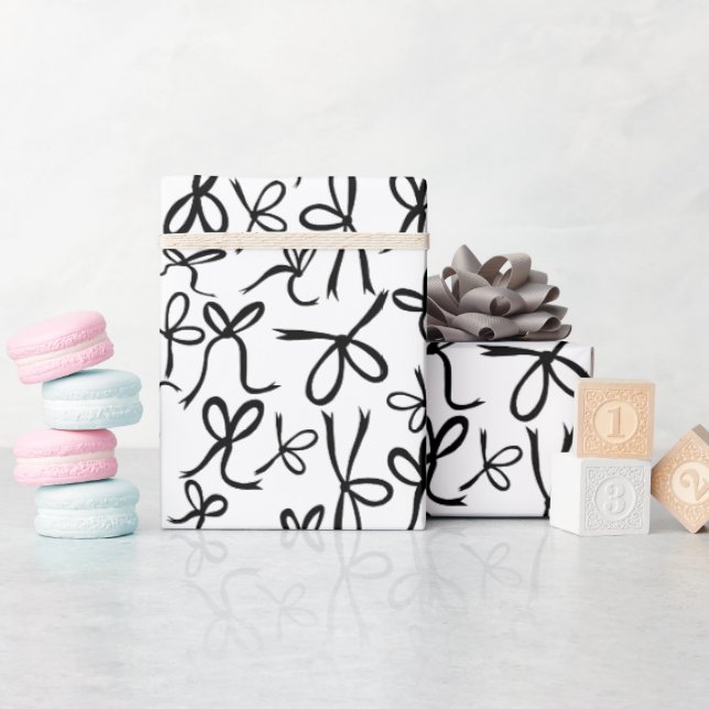 Whimsical Cute Black White Bows Pattern Girly Gift Wrapping Paper (Baby Shower)