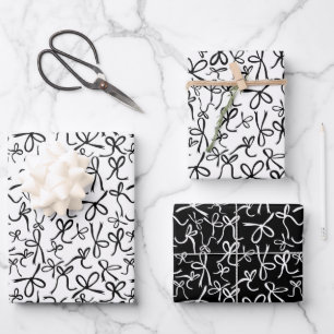 Whimsical Cute Black White Bows Pattern Girly Gift Wrapping Paper Sheet