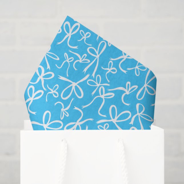 Whimsical Cute Blue White Bows Pattern Girly Gift  Tissue Paper (Gift Bag)