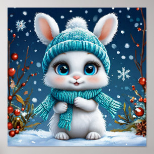 Whimsical Cute Bunny Cartoon Nature Scene 🐰🌼🌿 Poster
