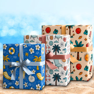 Whimsical Cute Cartoon Summer Beach Vacation  Wrapping Paper Sheet