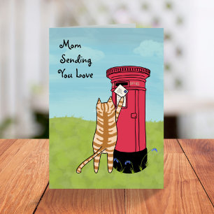 Whimsical Cute Cat Sending Love Mothers Day  Card