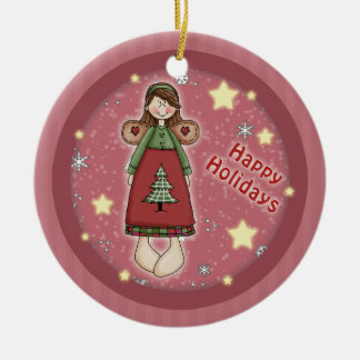Whimsical cute Christmas angel stars Ceramic Ornament