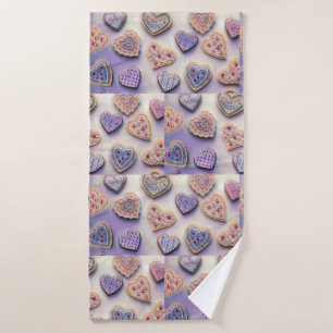Whimsical cute colourful cookies hearts watercolor bath towel