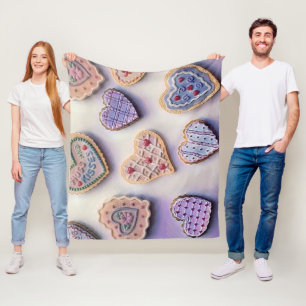 Whimsical cute colourful cookies hearts watercolor fleece blanket