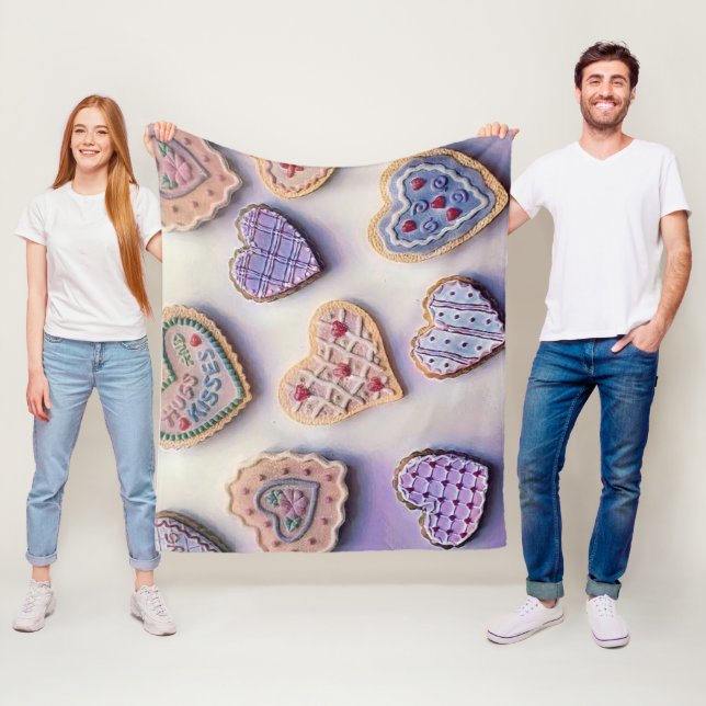Whimsical cute colourful cookies hearts watercolor fleece blanket (In Situ)