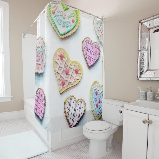 Whimsical cute colourful cookies hearts watercolor shower curtain (In Situ)