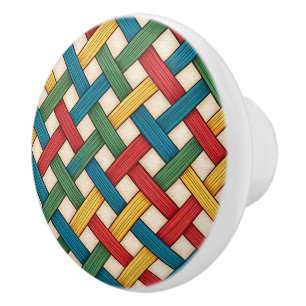 Whimsical Cute Colourful Illustrated Weave Pattern Ceramic Knob