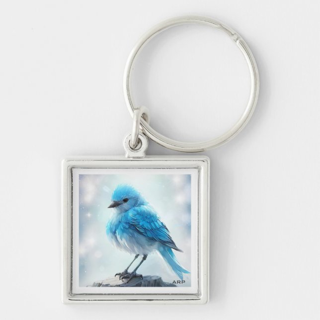 *~* Whimsical Cute Detailed Blue Bird AP54  Art Key Ring (Front)