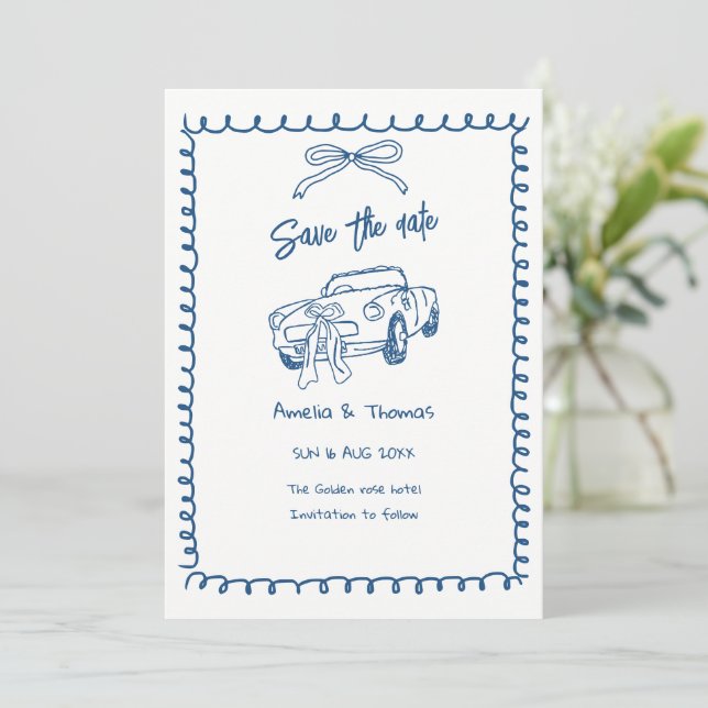 whimsical cute doodle save the date invitations (Standing Front)