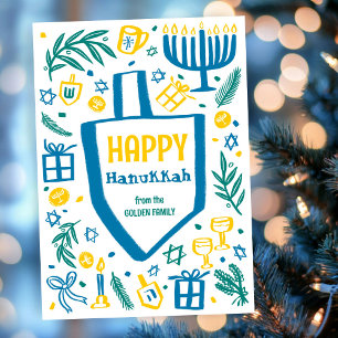 Whimsical Cute Dreidel Menorah CUSTOM HANUKKAH Holiday Card