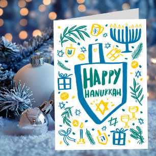 Whimsical Cute Dreidel Menorah CUSTOM HANUKKAH Holiday Card