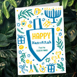 Whimsical Cute Dreidel Menorah CUSTOM HANUKKAH Holiday Card<br><div class="desc">Perfect cute card for a fun holiday card! Hand made art for you! FULLY CUSTOMIZABLE! Click on “Personalise” above to edit the text. Click "edit using design tool" to adjust the fonts, colours and placements. (check my shop for alternate designs too) This is a folded card, check my shop for...</div>
