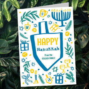 Whimsical Cute Dreidel Menorah CUSTOM HANUKKAH Holiday Card
