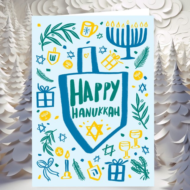 Whimsical Cute Dreidel Menorah CUSTOM HANUKKAH Holiday Card (Whimsical Cute Dreidel Menorah Doodle Sketch Quirky CUSTOM HANUKKAH Holiday Card
)