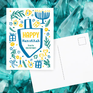 Whimsical Cute Dreidel Menorah CUSTOM HANUKKAH Holiday Postcard