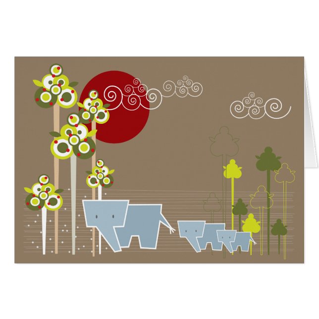 Whimsical Cute Elephant Family In Forest Trees Sun (Front Horizontal)