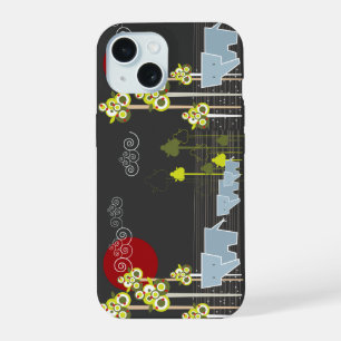 Whimsical Cute Elephant Family In Forest Trees Sun iPhone 15 Case