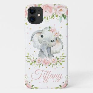 Whimsical Cute Elephant Pink Blush Floral Case-Mate iPhone Case
