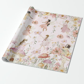 Whimsical Cute Fairies Wildflower Garden Meadow Wrapping Paper