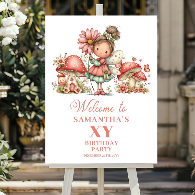 Whimsical Cute Fairy 3rd Birthday Welcome Sign (Whimsical Cute Fairy 3rd Birthday Welcome Sign)