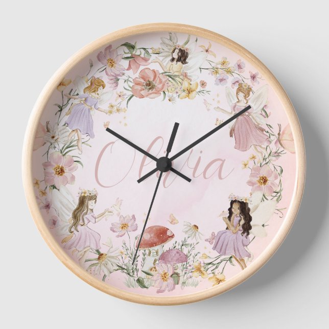 Whimsical Cute Fairy Wildflower Garden Meadow Clock (Front)
