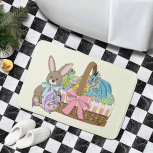 Whimsical Cute Fantasy Dragons Easter Basket  Bath Mat