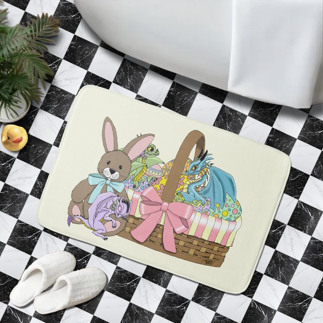 Whimsical Cute Fantasy Dragons Easter Basket  Bath Mat (Creator Uploaded)