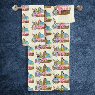 Whimsical Cute Fantasy Dragons Easter Basket Bath Towel Set