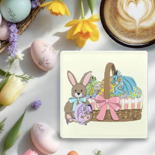 Whimsical Cute Fantasy Dragons Easter Basket  Glass Coaster