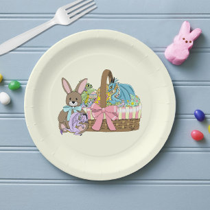 Whimsical Cute Fantasy Dragons Easter Basket Paper Plate