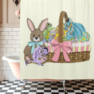 Whimsical Cute Fantasy Dragons Easter Basket Shower Curtain