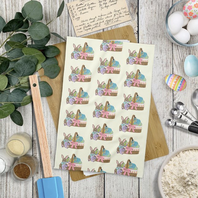 Whimsical Cute Fantasy Dragons Easter Basket  Tea Towel (Creator Uploaded)