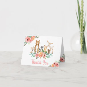 Whimsical Cute Floral Woodland Animals Birthday Thank You Card