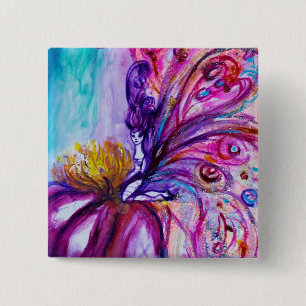 WHIMSICAL CUTE FLOWER FAIRY IN PINK,GOLD SPARKLES 15 CM SQUARE BADGE