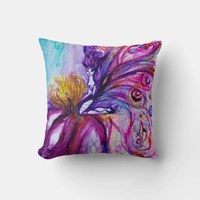 WHIMSICAL CUTE FLOWER FAIRY IN PINK,GOLD SPARKLES CUSHION (Front)