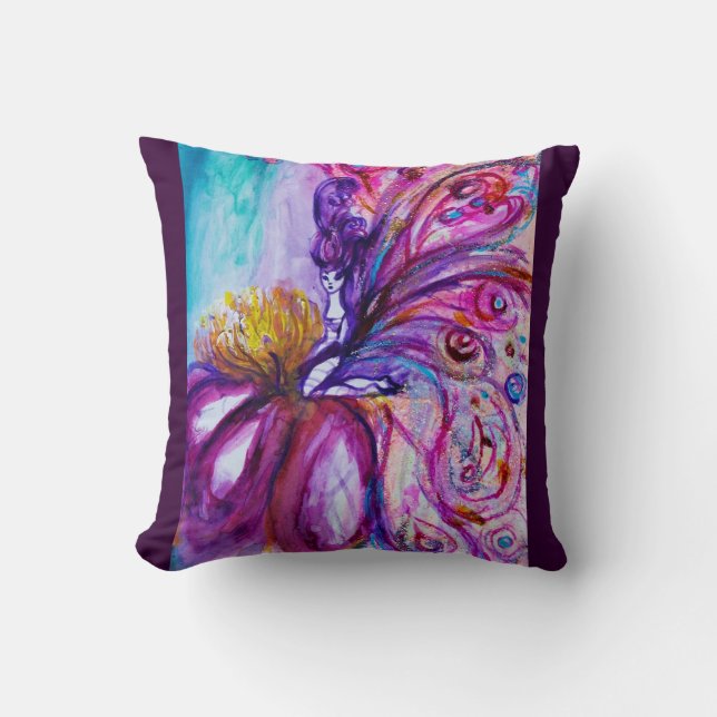WHIMSICAL CUTE FLOWER FAIRY IN PINK,GOLD SPARKLES CUSHION (Front)