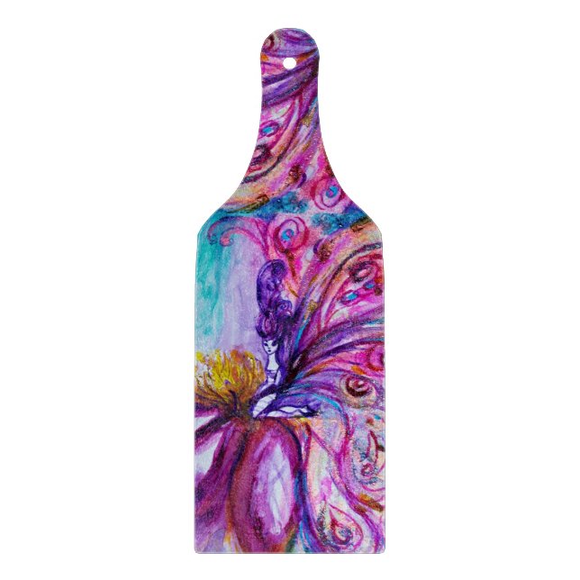 WHIMSICAL CUTE FLOWER FAIRY IN PINK,GOLD SPARKLES  CUTTING BOARD (Front)