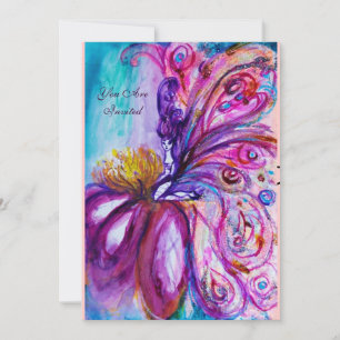 WHIMSICAL CUTE FLOWER FAIRY IN PINK,GOLD SPARKLES INVITATION