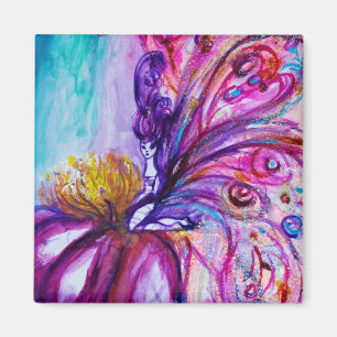 WHIMSICAL CUTE FLOWER FAIRY IN PINK,GOLD SPARKLES MAGNET