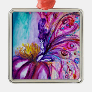WHIMSICAL CUTE FLOWER FAIRY IN PINK,GOLD SPARKLES METAL TREE DECORATION