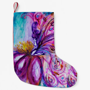 WHIMSICAL CUTE FLOWER FAIRY IN PINK,GOLD SPARKLES SMALL CHRISTMAS STOCKING