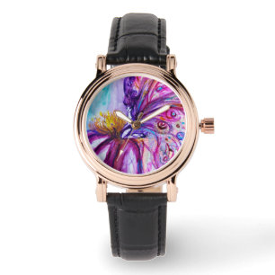 WHIMSICAL CUTE FLOWER FAIRY IN PINK,GOLD SPARKLES WATCH