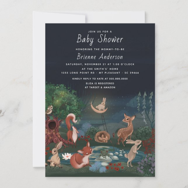 Whimsical Cute Forest Woodland Animals Baby Shower Invitation (Front)