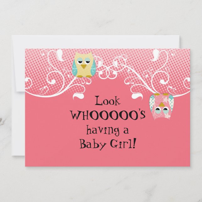 Whimsical Cute Fun Swirl Owl Owls Baby Shower Card (Front)
