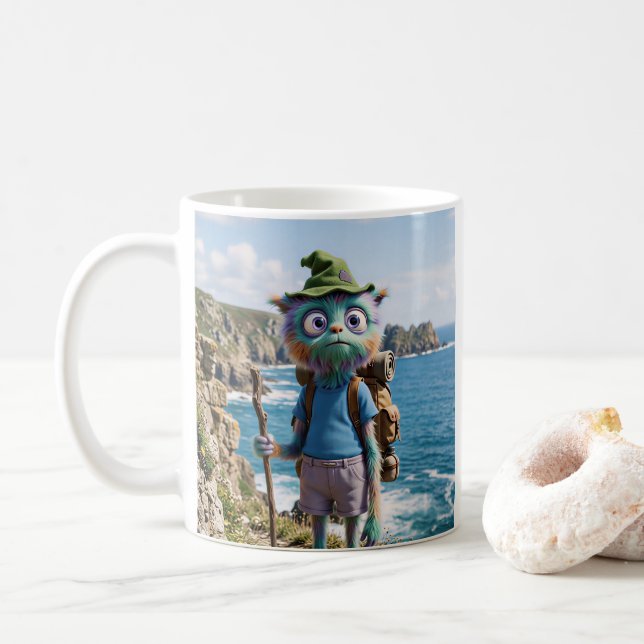 Whimsical Cute Furry Hiker Coffee Mug (With Donut)