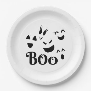 Whimsical Cute Ghost Face, Boo, Halloween Themed Paper Plate