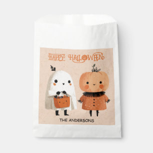 Whimsical Cute Ghost& Pumpkin Watercolor Halloween Favour Bag