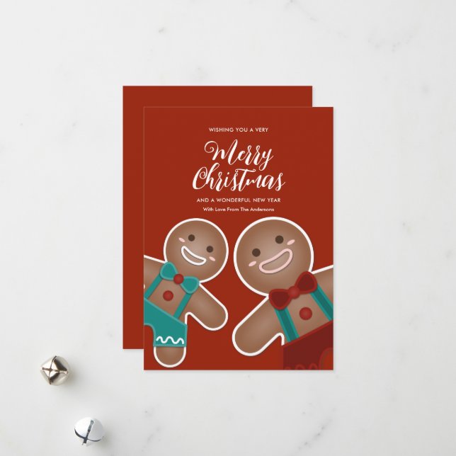 Whimsical Cute Gingerbread Cookies Merry Christmas Holiday Card (Front/Back In Situ)